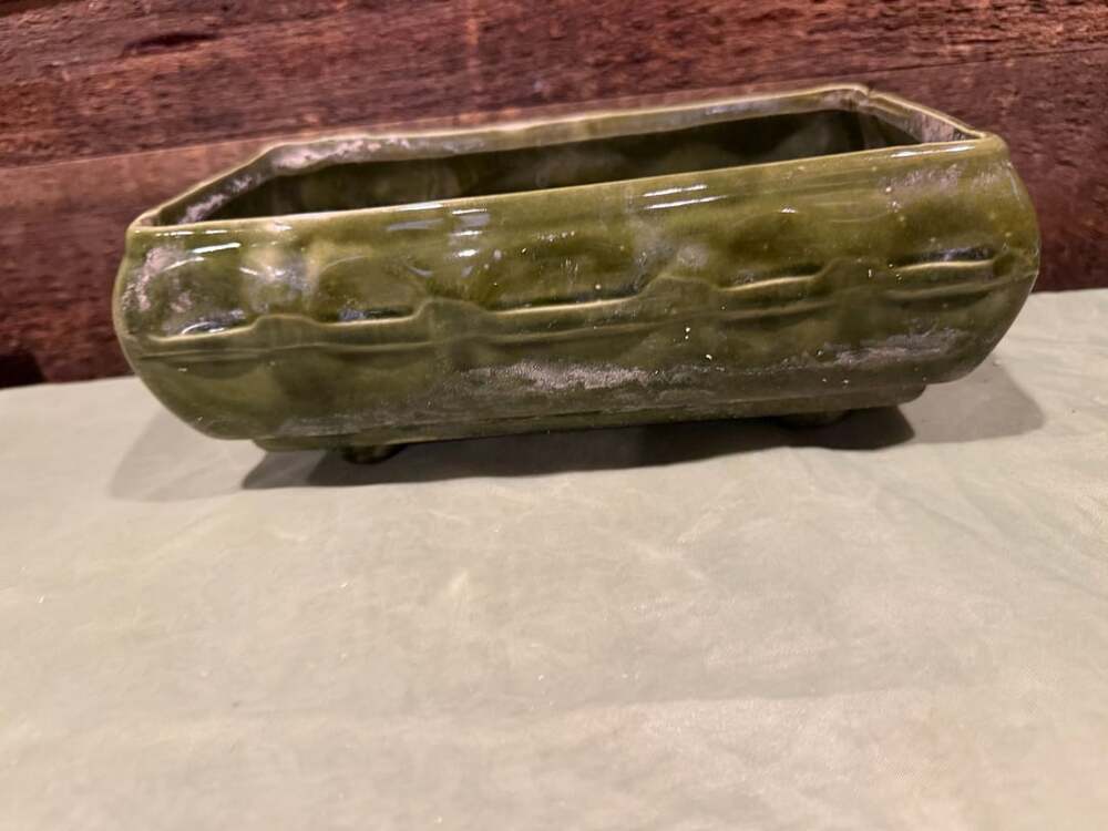 Vintage Cookson Pottery USA Dark Green Footed Rectangular Planter